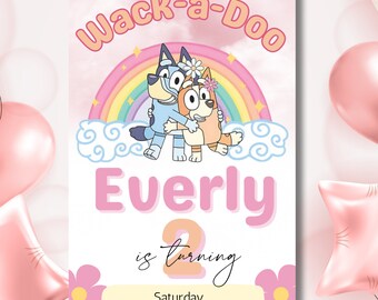 Invitación de cumpleaños editable de Blue Dog Invitación de cumpleaños personalizable de Bluey