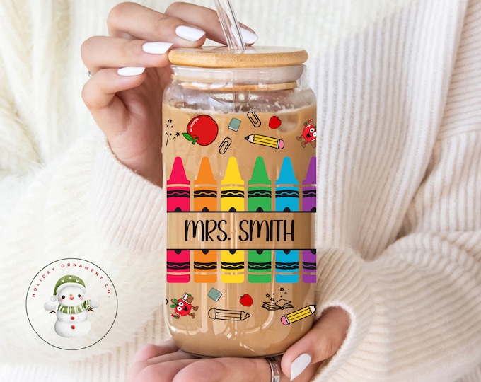 Featured listing image: Personalized Teacher Facts Glass Tumbler Cup | Teacher Gift Iced Coffee  | 16 oz/20 oz | Teacher Appreciation | End of Year Holiday Present