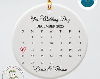 Our Wedding Day Personalized Calendar Ornament | Wedding Gift | Wedding Date Ornament  | Anniversary Gift | Newlywed Gift