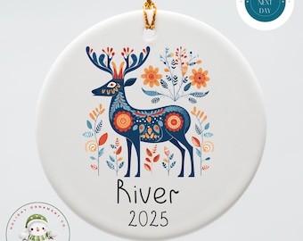 Personalized Scandinavian Deer Christmas Ornament | Boho Holiday Ornament