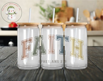 Faith Christian Glass Tumbler | Custom Religious Iced Coffee Cup | 16 oz or 20 oz | Gifts for Her | Mothers Day Gift Gift | Birthday