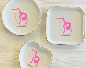 Personalized Gymnast Ceramic Trinket Dish: Gymnastics Gift