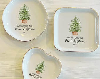 Our First Christmas Ring Trinket Ceramic Dish: New Couple Gift | First Year Married