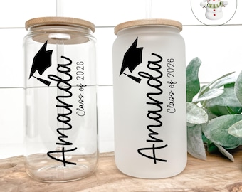 Personalized Class of 2026 Glass Tumbler | Graduation Iced Coffee Cup