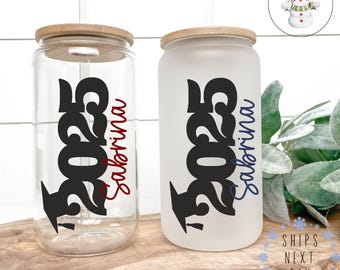 Personalized 2025 Graduate Glass Tumbler Cup | Graduate Libbey Iced Coffee Cup | 16 oz/20 oz | Graduation Gift | Graduation Party Favors