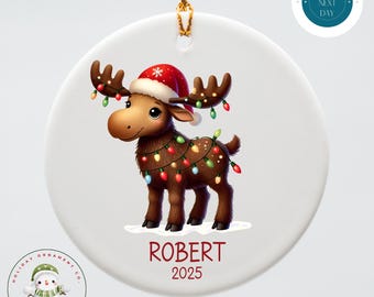 Personalized Reindeer with Lights Christmas Ornament | Keepsake Ceramic Holiday Ornament