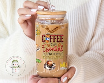 Coffee is Essential Glass Tumbler Cup | Funny Cute Libbey Iced Coffee Cup | 16 oz/20 oz | Gifts for Her