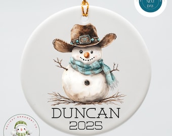 Personalized Cowboy Snowman Christmas Ornament | 2025 Holiday Ornament | Sibling Ornament