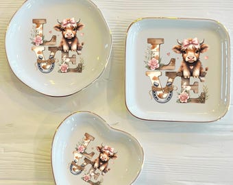 Highland Cow Love You Ring Trinket Dish | Cowgirl Ring Dish | Custom Jewelry Dish | Gift for Her