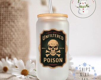 Halloween Vintage Labels Glass Tumbler Cup | Choose from 14 Different Designs | Iced Coffee Cup | 16 oz/20 oz | Gift for Her and Him