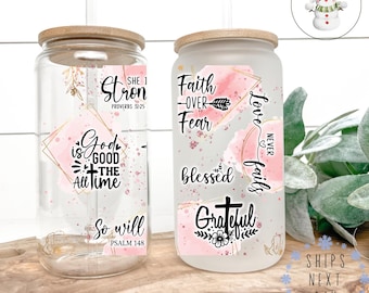 I Can Do All Things Through Christ Glass Libbey Cup | Christian Religious Iced Coffee Cup | 16 oz/20 oz | Custom Gifts for Her | Bible Study
