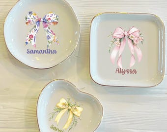 Personalized Bow Ring Trinket Dish | Watercolor Fancy Bow Ring Dish | Birthday Jewelry Dish | Wedding Bridesmaid Gift | Choose your Bow