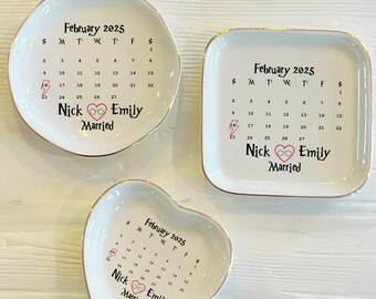 Personalized Wedding Calendar  Ring Trinket Dish | Wedding Date Ring Dish | Bridal Jewelry Dish | Wedding Gift | Magic Themed