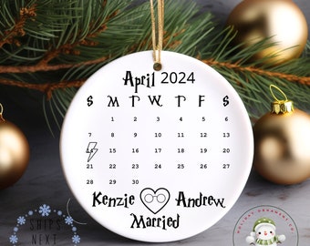 Calendar Ornament | Wedding Gift | Wedding Date Ornament  | Anniversary Gift | Lightning Bolt | Newlywed Gift