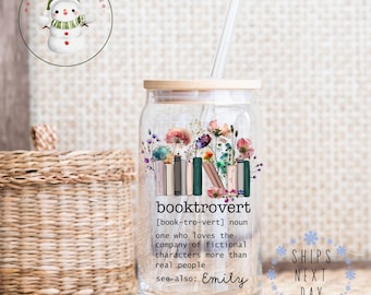 Booktrovert Personalized Name Libbey Glass Tumbler | Bookish Custom Iced Coffee Cup | 16 oz or 20 oz | Book Club Cup | Party Favors