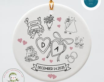 Personalized Wedding Couples Christmas Ornament | Something Black Pink Holiday Ornament | Couples Personalized Ceramic Ornament Gift
