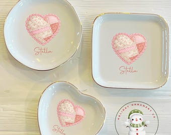 Personalized Patchwork Heart Ring Trinket Dish | Custom Jewelry Tray