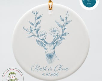Chinoiserie Deer Couples Ceramic Ornament | Keepsake Gift Holiday Ornament