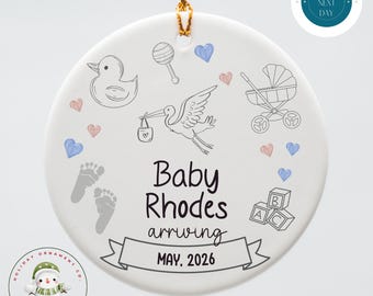 Personalized Baby Arrival Christmas Ornament: Grandparent Reveal Gift