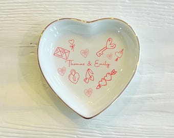 Personalized Valentine Day Heart Ring Trinket Dish | Sweet Couples Ring Dish | Custom Jewelry Dish | Gift for Her