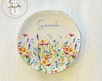 Wildflower Watercolor Ring Trinket Dish | Friend Gift Jewelry Dish | Bridesmaid Proposal