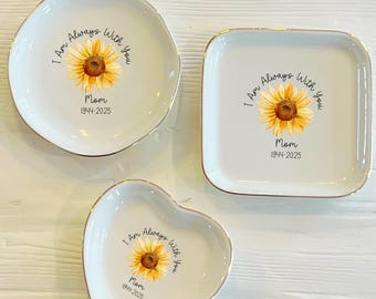 Sunflower Memorial Ring Trinket Dish | Personalized Name and Date Ring Dish | Custom Keepsake Remembrance Jewelry Dish