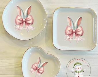 Personalized Easter Bunny Ears Ring Dish: Coquette Easter Trinket Dish