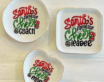 Personalized Cheer Coach/Mom Cheerleader Ring Dish: Gold Trim Ceramic Trinket