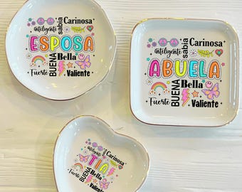 Spanish Mama Abuela Tia Custom Ring Dish | Madre Esposa Hermana Trinket Dish | Custom Dia de la Madre Jewelry Dish | Gift For Her