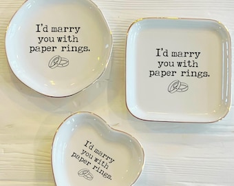 Marry You with Paper Rings Ring Trinket Dish | Sweet Wedding Ring Dish | Custom Jewelry Dish | Wedding Bride Gift | Gift from Groom