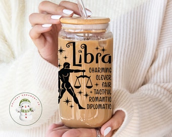 Zodiac Sign Glass Tumbler Cup | Astrology Libbey Iced Coffee Cup | 16 oz/20 oz | Gifts for Her | Horoscope Cup