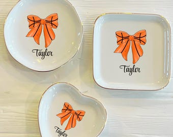 Personalized Basketball Bow Ring Trinket Dish | Girls Basketball Team Gift | Basketball Jewelry Dish | Gift for Her