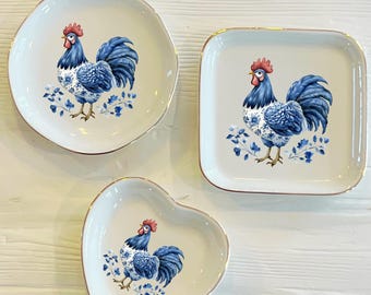 Blue Delft Chicken Ring Trinket Dish | Blue Toile Ring Dish | Girly Jewelry Dish | Gift for Chicken Mom
