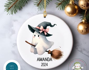 Personalized Ghost Halloween Ornament | Custom Name Halloween Glass or Ceramic Holiday Ornament | Holiday Gift