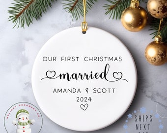 First Christmas Married Christmas Ornament | Wedding Gift | Wedding Date Ornament  | Anniversary Gift | Newlywed Gift | Gift for Her