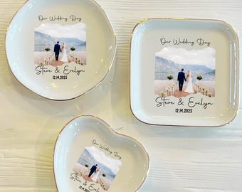Personalized Picture Wedding Ring Trinket Dish | Keepsake Wedding Engagement Gift