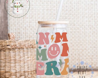 In My Mom Era Pink Retro Glass Tumbler Cup | Libbey Iced Coffee Cup | 16 oz/20 oz | Gifts for Her