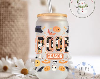 Spooky Season Halloween Glass Tumbler Cup | Witches Bats Pumpkins Iced Coffee Cup | 16 oz/20 oz | Cute Libbey Cup | Gifts for Her