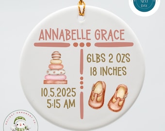 Watercolor Baby Birth Announcement Ornament: Personalized New Parent Gift