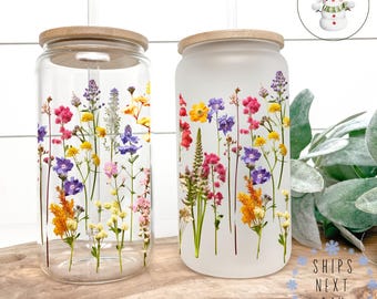 Wildflower Stems Glass Tumbler Cup custom listing for Kathryn