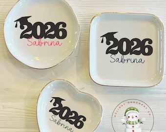 Personalized 2025 Graduation Trinket Dish: School Color Jewelry Holder
