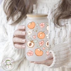 Sweet Peach Glass Coffee Cup | Pretty Peaches Iced Libbey Cup | 16 oz/20 oz | Party Favors | Book Club Matching Cups