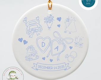 Personalized Wedding Christmas Ornament | Something Blue Holiday Ornament | Couples Personalized Ceramic Ornament Gift