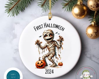 First Halloween Mummy Ornament | New Baby Gift Halloween Glass or Ceramic Holiday Ornament | Holiday Gift