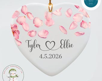 Cascading Petals Couples Heart Christmas Ornament: Custom Ceramic Keepsake