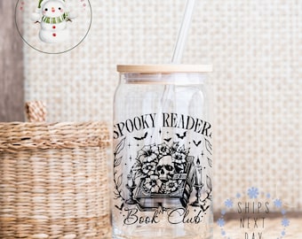 Spooky Reader Book Club Bats Glass Tumbler Cup | Halloween Iced Coffee Cup | 16 oz/20 oz | Bookish Reader Cup | Gifts for Her