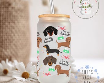 Dachshund  Puppy Dog Glass Tumbler Cup | Dachshund Mom Iced Coffee Cup | 16 oz/20 oz | Cute Dog Cup | Book Club Gift