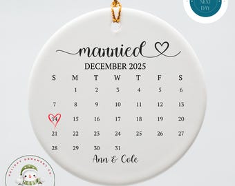 Personalized Wedding Date Ornament: Ceramic Newlywed Gift