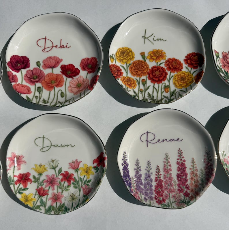 Personalized Watercolor Birth Month Flower Ring Trinket Dish | Birthday Jewelry Dish | Wedding Bridesmaid Gift image 7
