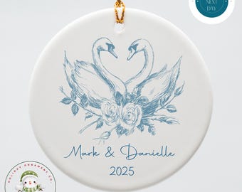 Chinoiserie Swans Couples Ceramic Ornament | Keepsake Gift Holiday Ornament